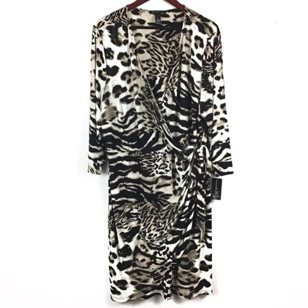 INC Macy's Animal Print Wrap Dress Stretch 1X 2X - Picture 3 of 4